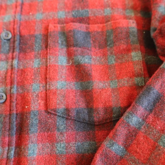 Pendleton Long Sleeve Red Plaid Flannel Button Down 100% Wool Shirt Mens M - Picture 4 of 6